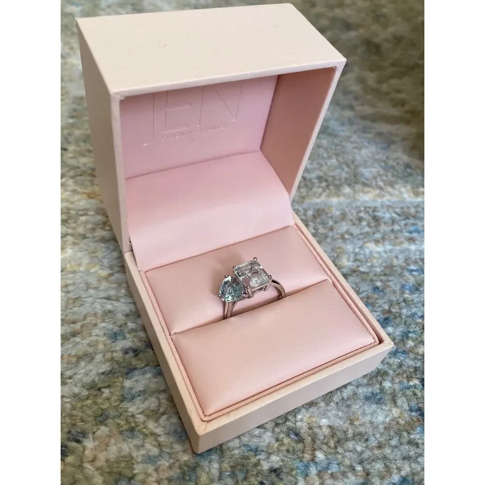 JEN by Jennifer Miller Toi et Moi Ring, Sterling Silver, Blue/White Topaz, Sz 6